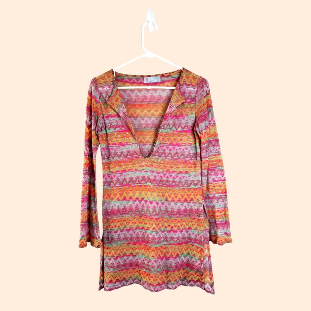 Missoni Multicolor Chevron Knit Swim Coverup - Pink Orange Yellow
